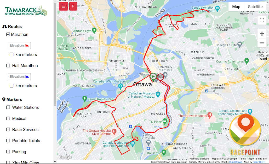 2024 Tamarack Ottawa Race Weekend RacePoint Interactive Map