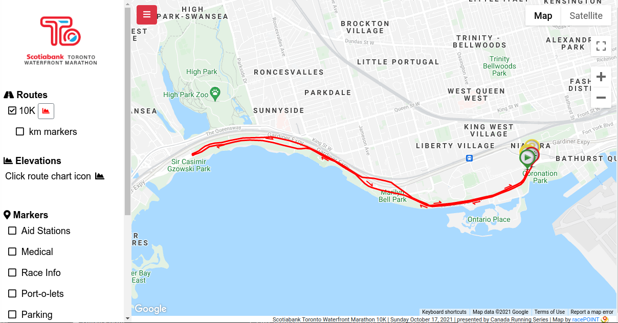 2021 Scotiabank Toronto Waterfront Marathon 10K Interactive Map